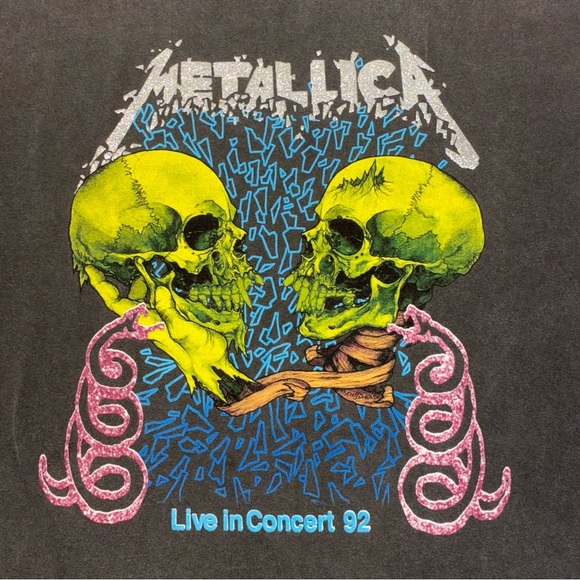 Metallica ‘92 Concert T-shirt (repro) Skulls Snakes Shattered Gray Mens S/M - Picture 1 of 5